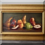 A08. Signed still life painting with pears. 
